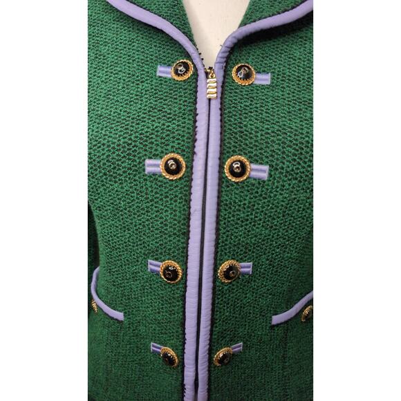 St John Santana Knit Blazer Green Gold Button Preppy Luxury Career Jacket - Picture 2 of 11